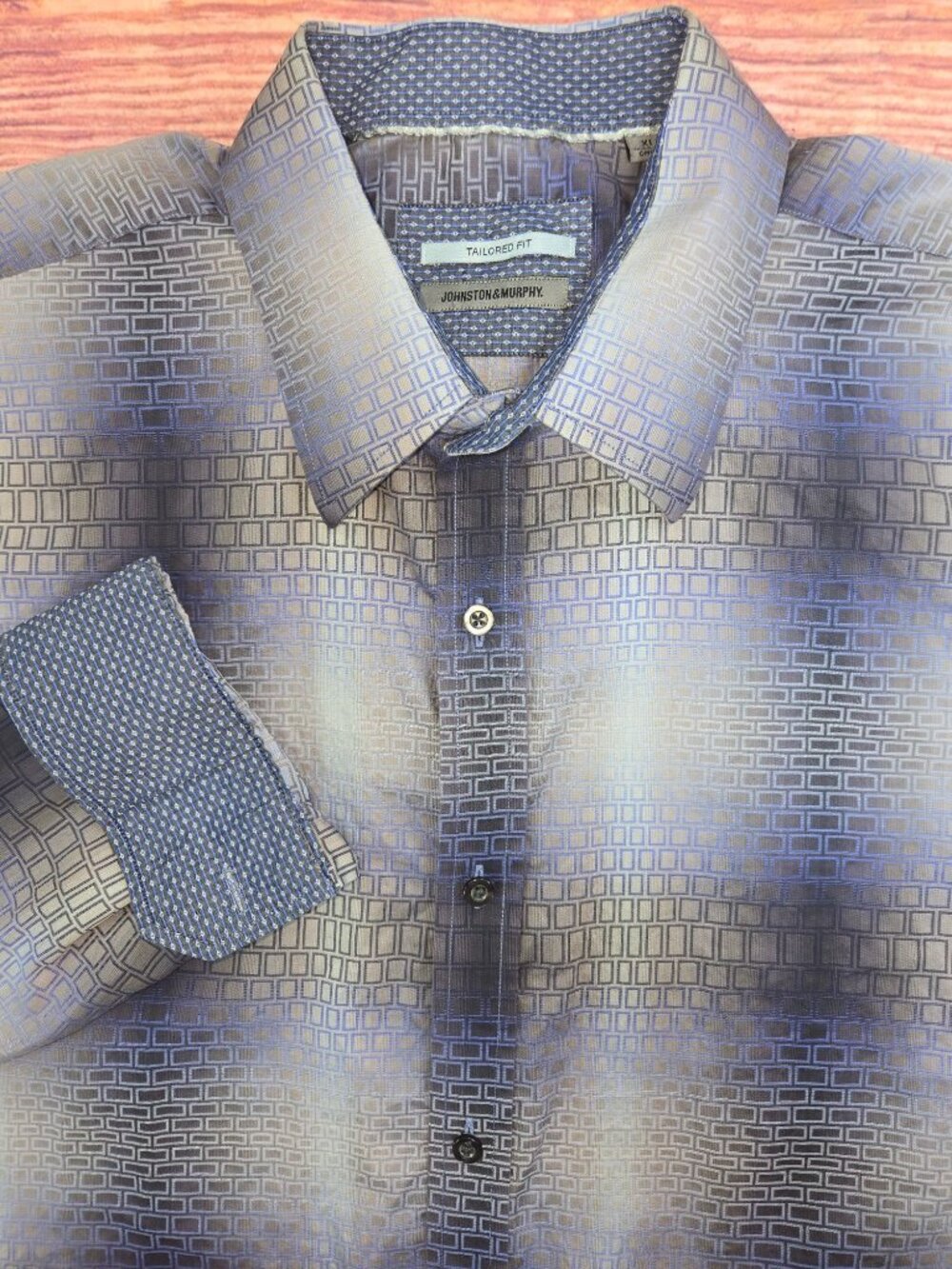 Johnston & Murphy Mens Tailored Fit Blue Geometric Shirt XL